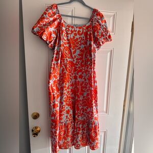 Talbots Vibrant Orange and Blue Midi Dress